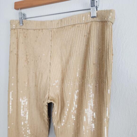 Retrofête Julien Sequin Knit Flare Pants Nude Tan High Rise L NWT Party - Picture 9 of 15
